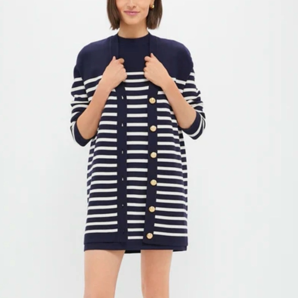 Tuckernuck Navy and White Stripe Knit Liv Cardigan